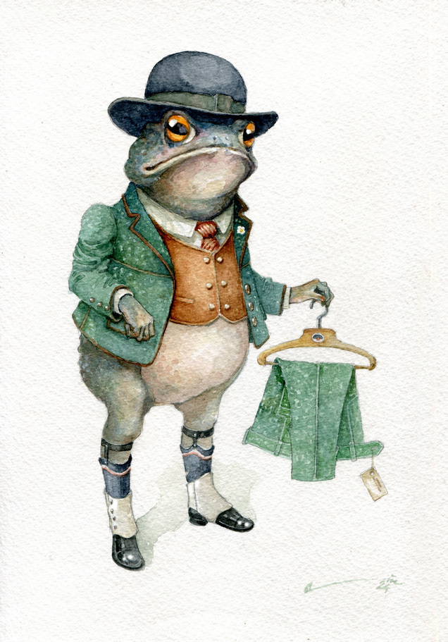 watercolor ILLUSTRATION  Drawing  artwork frog suit акварель иллюстрация персонаж лягушка