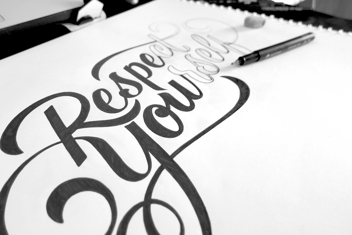 lettering Handlettering type letters stippling sketchbook handmade strenght chuck berry respect quote pencil sharpie
