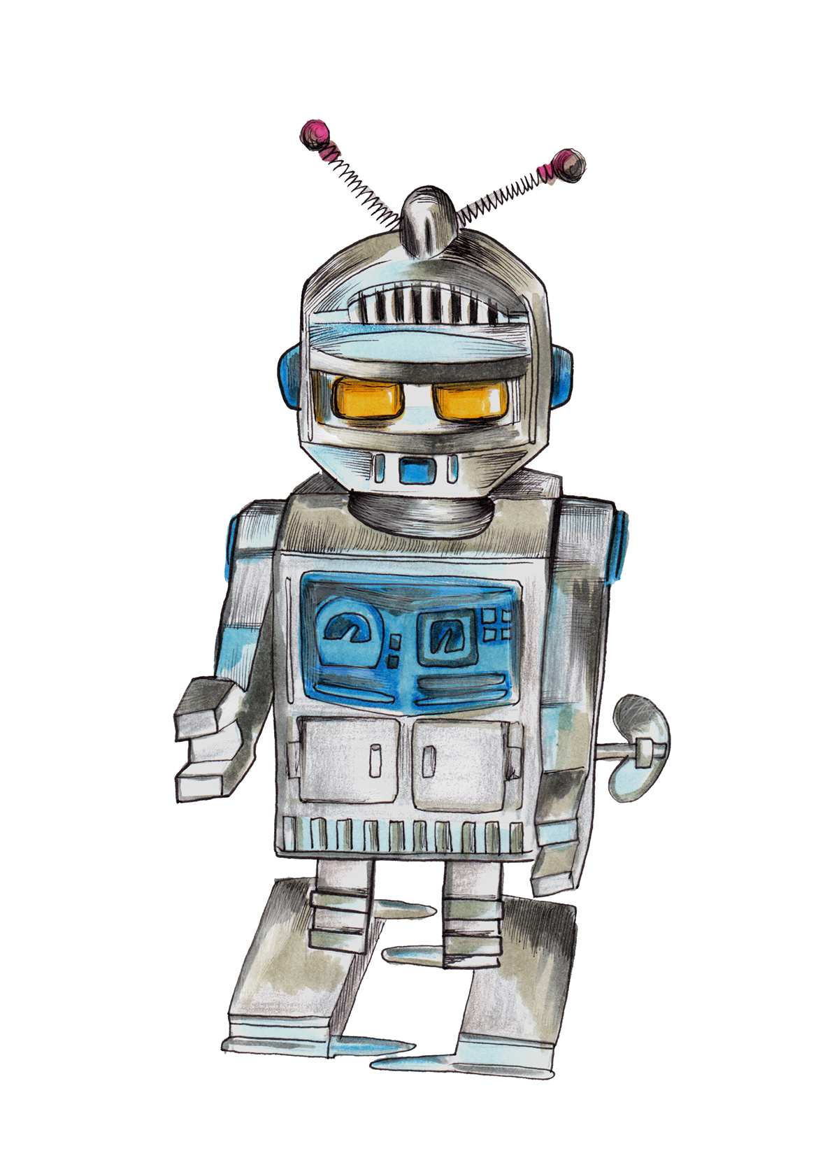 robot Tin Toy zig markers retro robot Retro FUTURISM