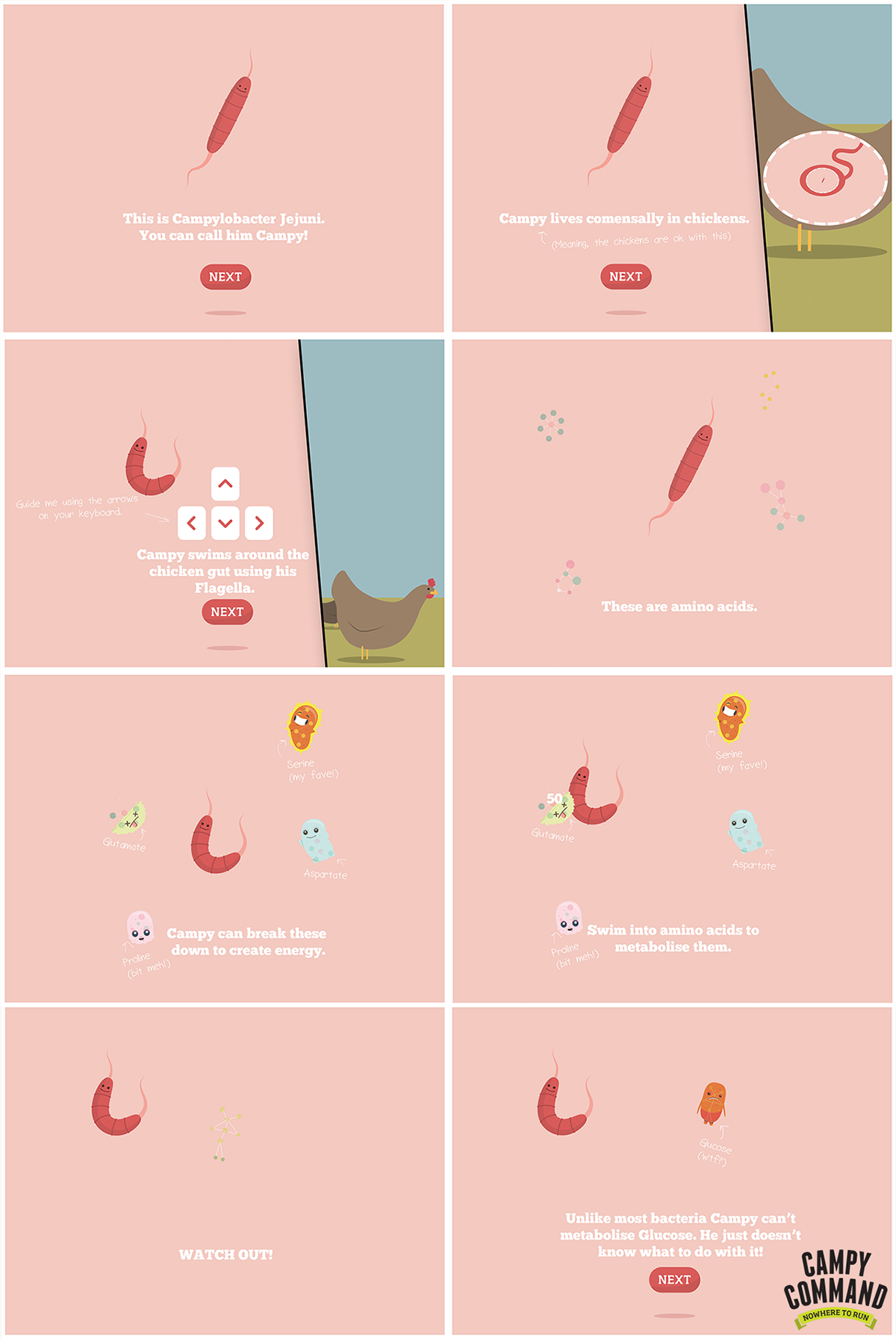 Adobe Portfolio campy command 2D germs Bacteria stylised Fun cartoon