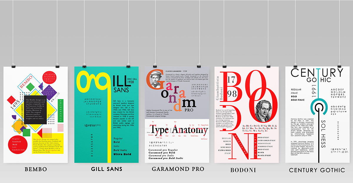 Bembo fonts Garamond Garamond Pro Gill Sans san serif serif Typeface typographical poster typography  