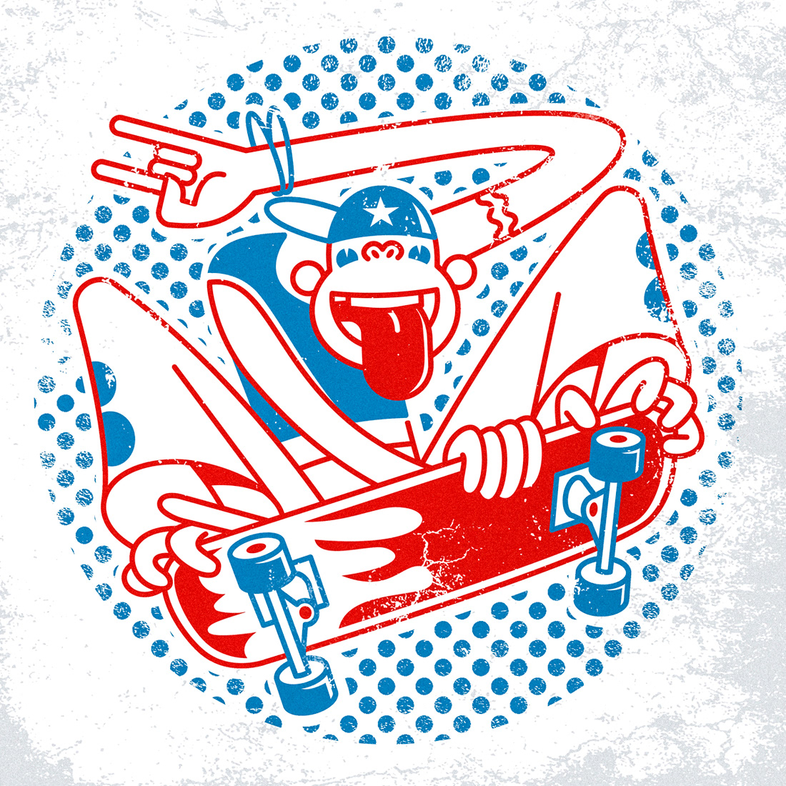 Retro logo skateboard Gun granny skater boy cowgirl ILLUSTRATION  2dart logo character