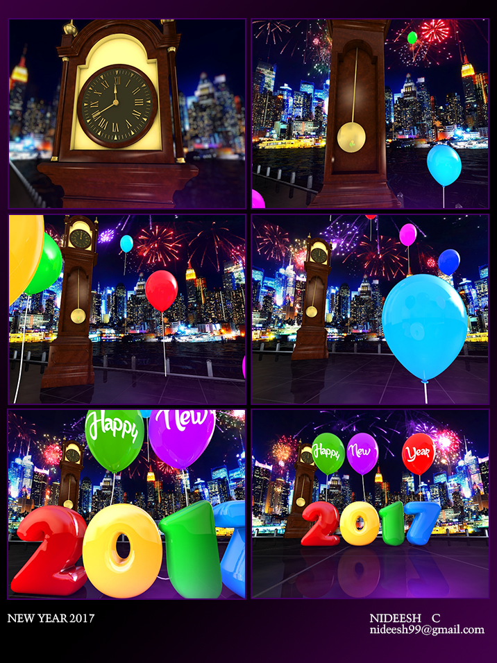 new year happy new year baloon fire work clock