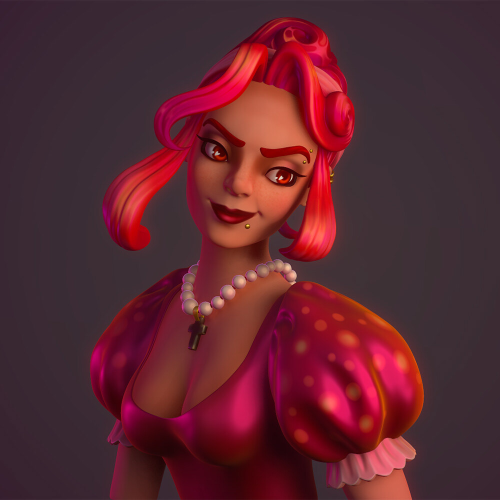 3D 50s pinup style anime cartoon girl Character concept art hairstyle model Sculpt Zbrush
