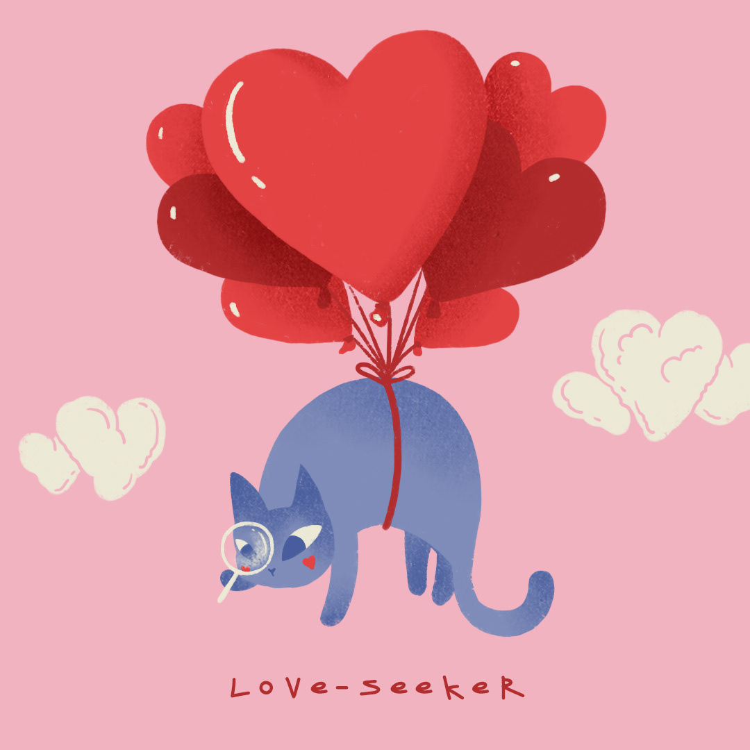 art cartoon Cat cute digital illustration Love sketch Valentine's Day