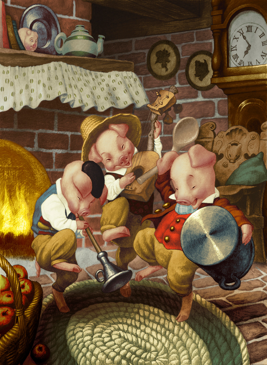 Свинью алису. Скотт Густафсон иллюстрации. Алиса с поросенком. Three little Pigs Art.