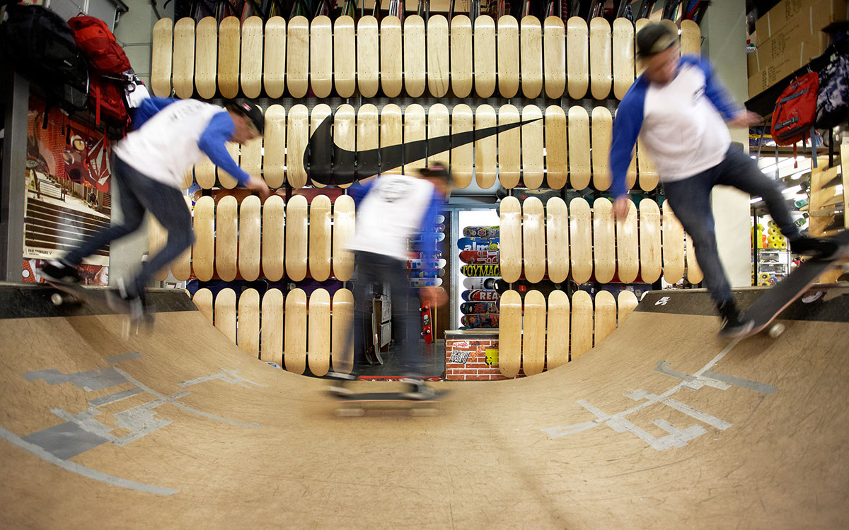 skate shop store Interior design barcelona Nike skateboarding action sports new concept Halfpipe