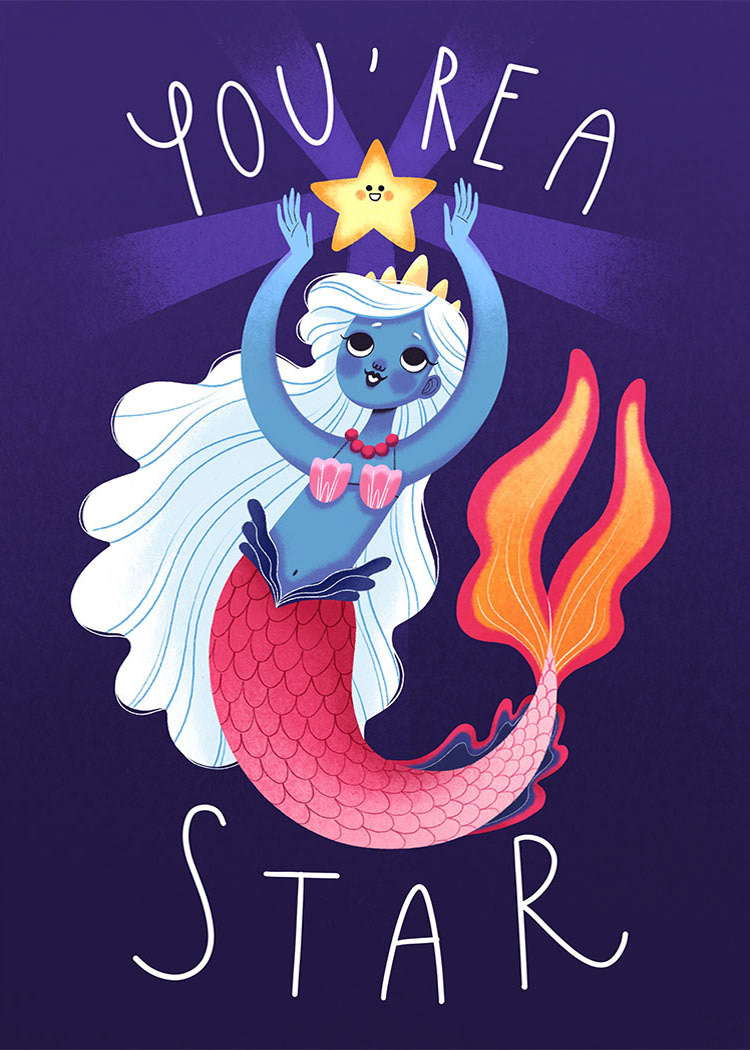 greeting card unicorn Cat mermaid fairy Magic   ILLUSTRATION  Digital Art  children illustration greeting cards