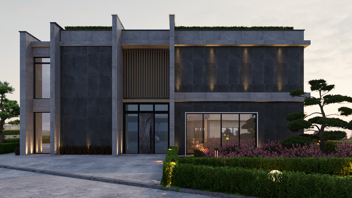architecture Villa exterior modern visualization Brutalist phenomenology material concrete house