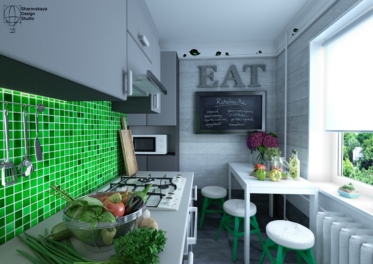 grey green kitchen modern small kitchen birds