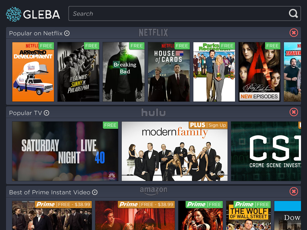 Streaming services concept video app search muktiple