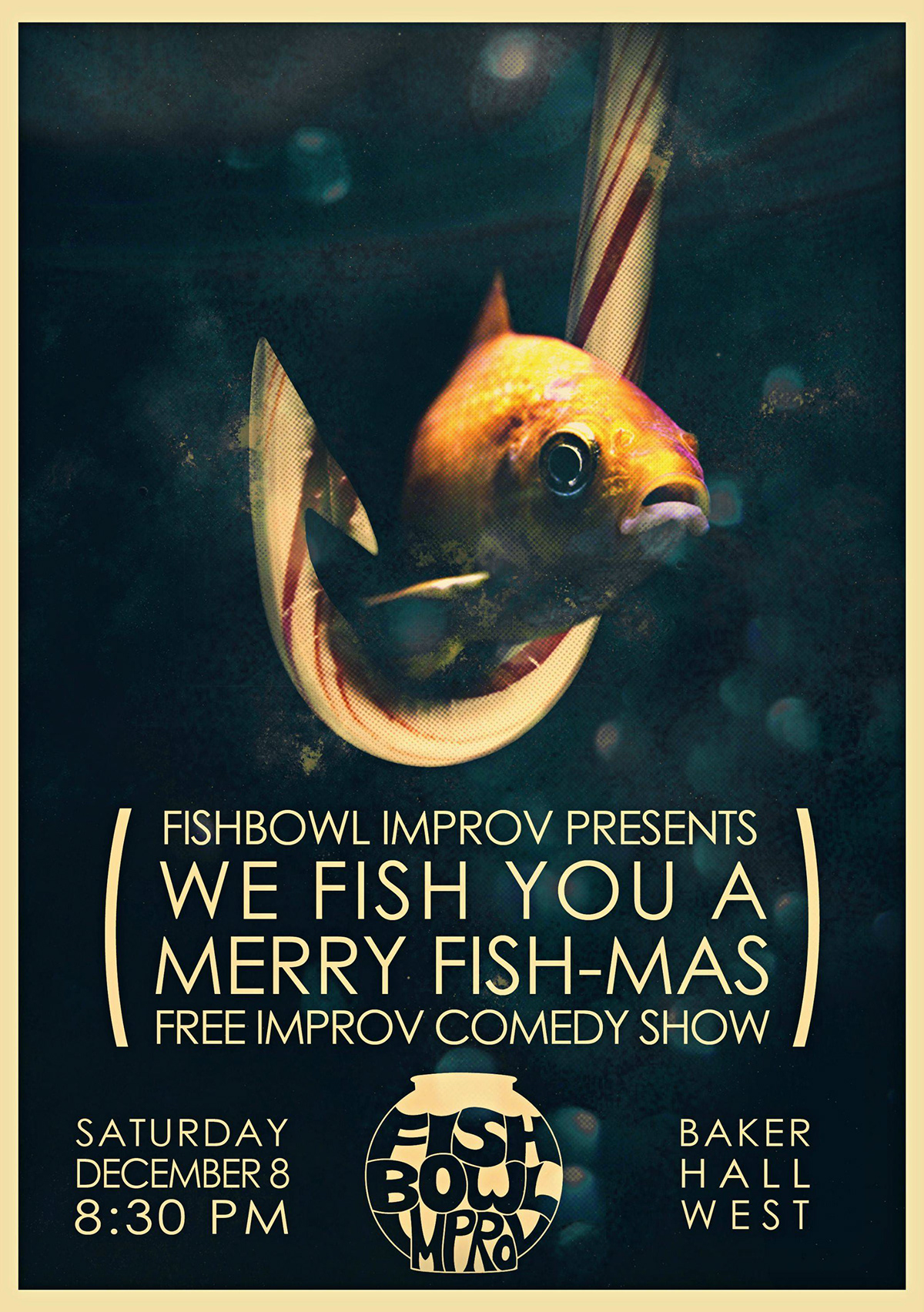 fishbowl improv comedy  flyer Promotion design raster involves fish