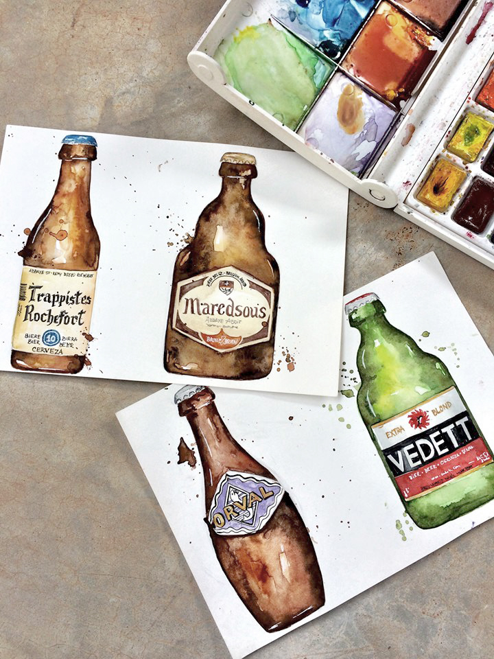 beer Cerveja bélgica belgium watercolor aquarela Packaging Label Drawing  hand made