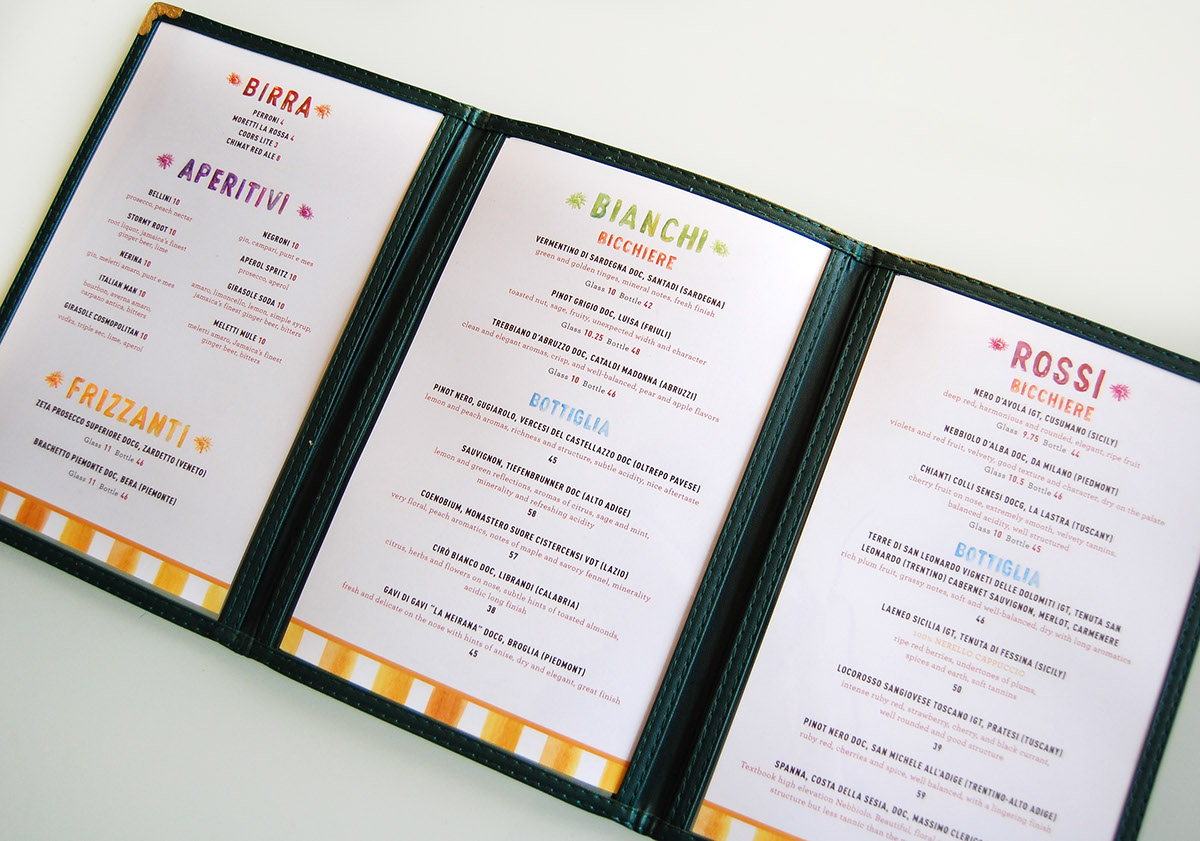 girasole Italian food water-color menu design shadyside Pittsburgh sunflower
