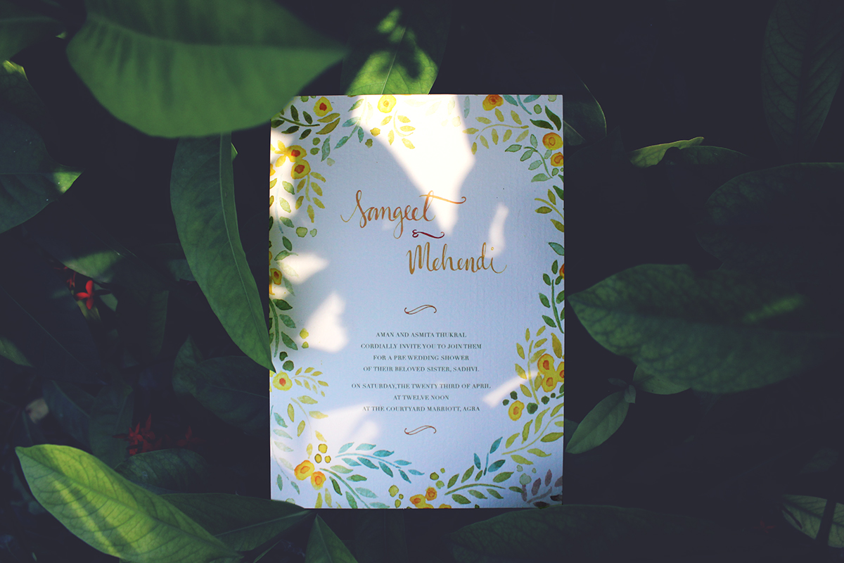 HAND LETTERING watercolour indian wedding invite Wedding Invitation Design