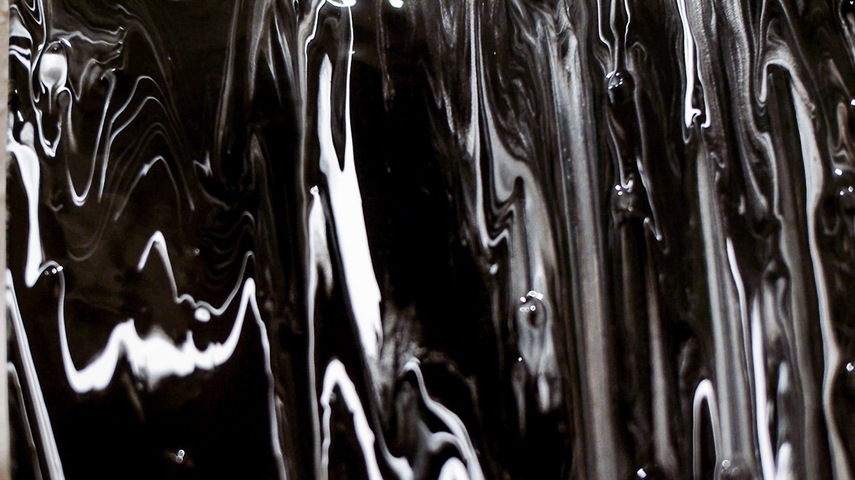 Acrylic paint Black&white sea dark tempest storm gravity yang yin wave rock night fluid