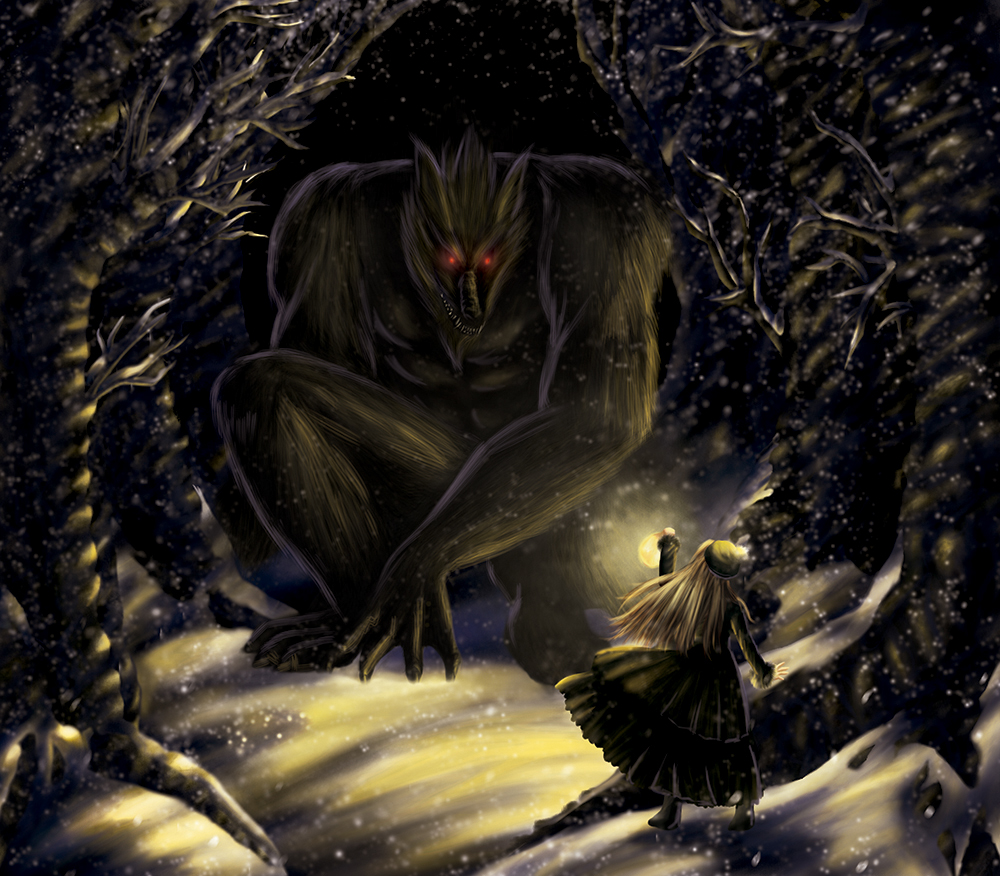card game era Werewolf forest snow dark night light