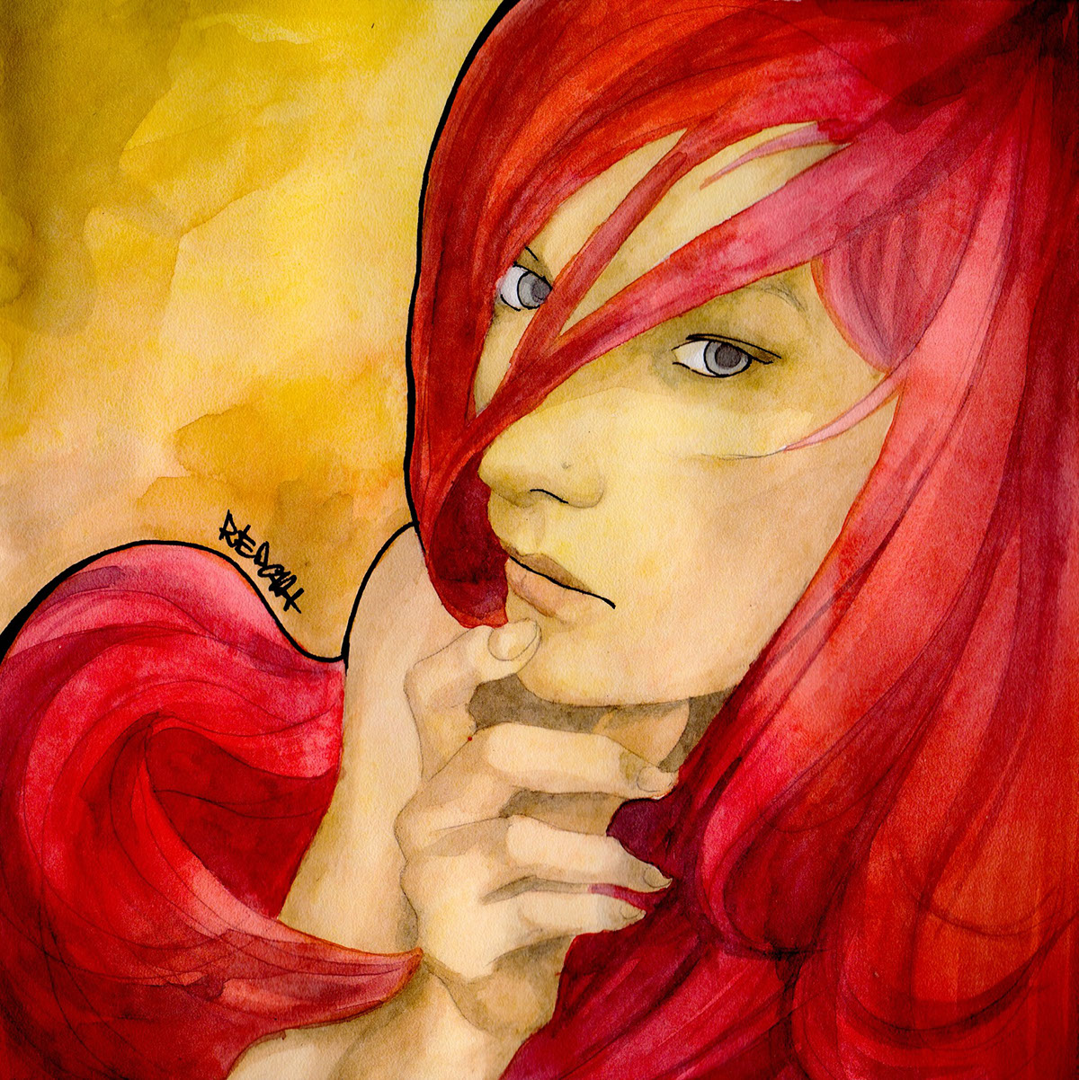 art artwork RC girl акварель red cat redcat watercolor