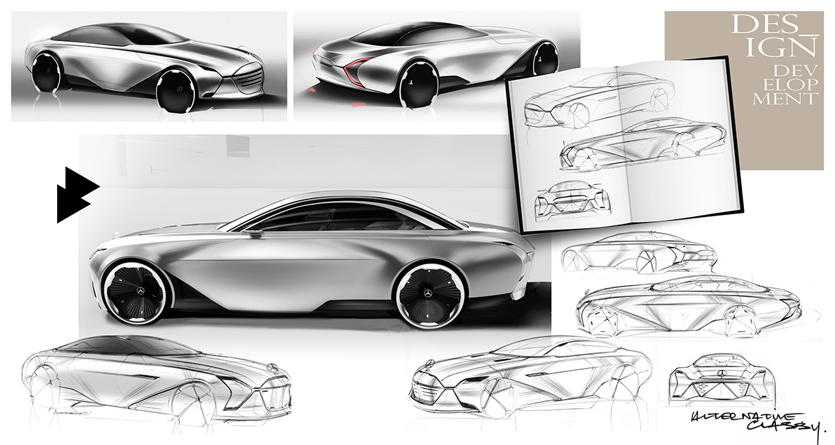 design car mercedes sedan advanced concept Drawing  Transportation Design sketch Pforzheim