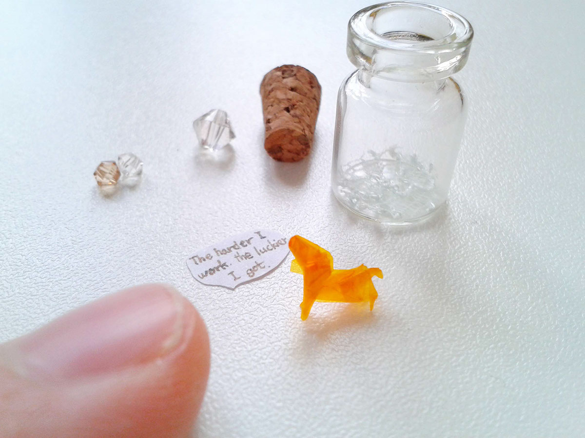 origami  Miniature orange swarovsky bottle glass