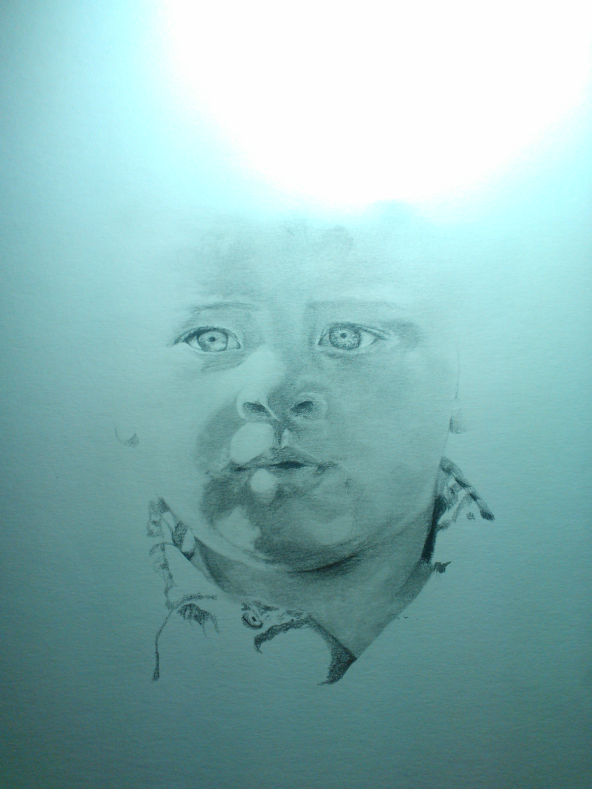portrait child baby hair eyes face graphite pencil black and white