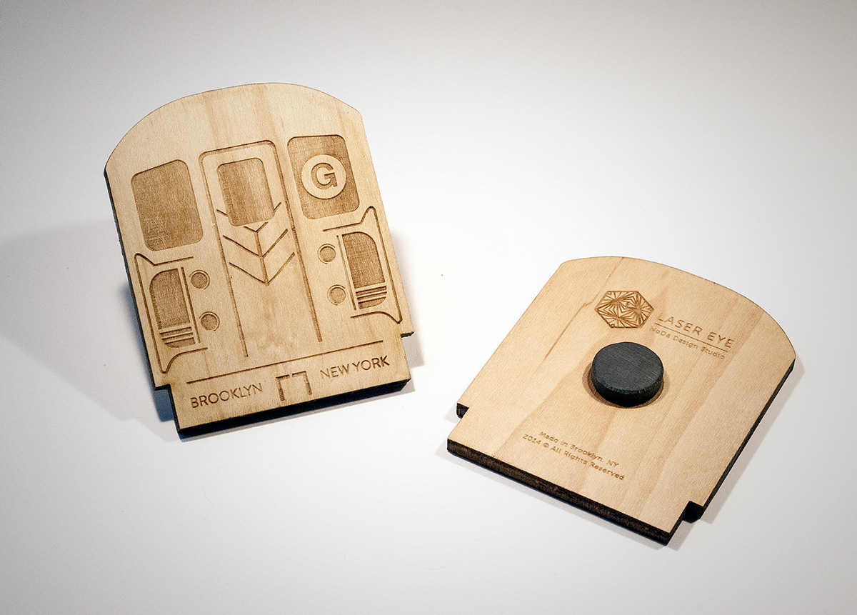 wood fridgemagnets magnets souvenirs Brooklyn New York Laser Engraved laser cut subway L train