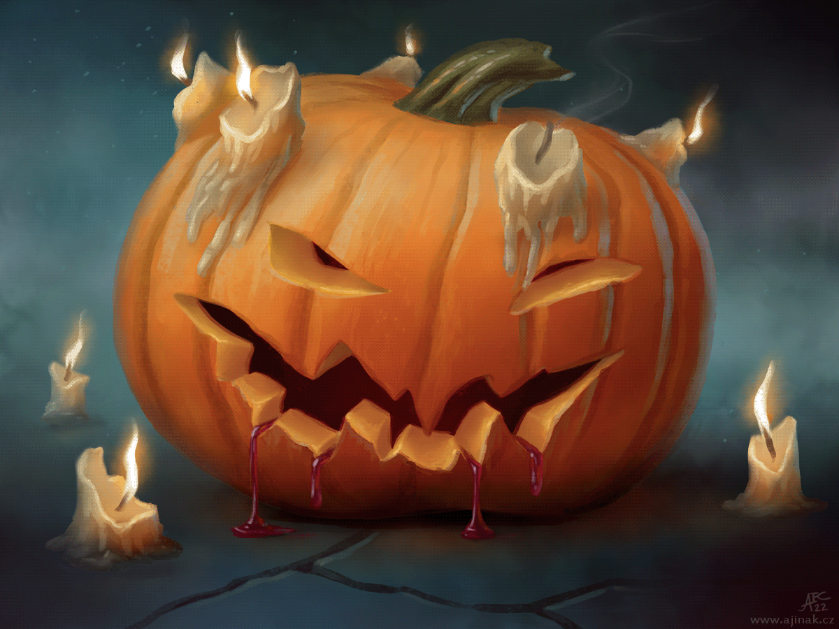 pumpkin Halloween dark candles vegetable Hungry grin mischievous pumpkin carving