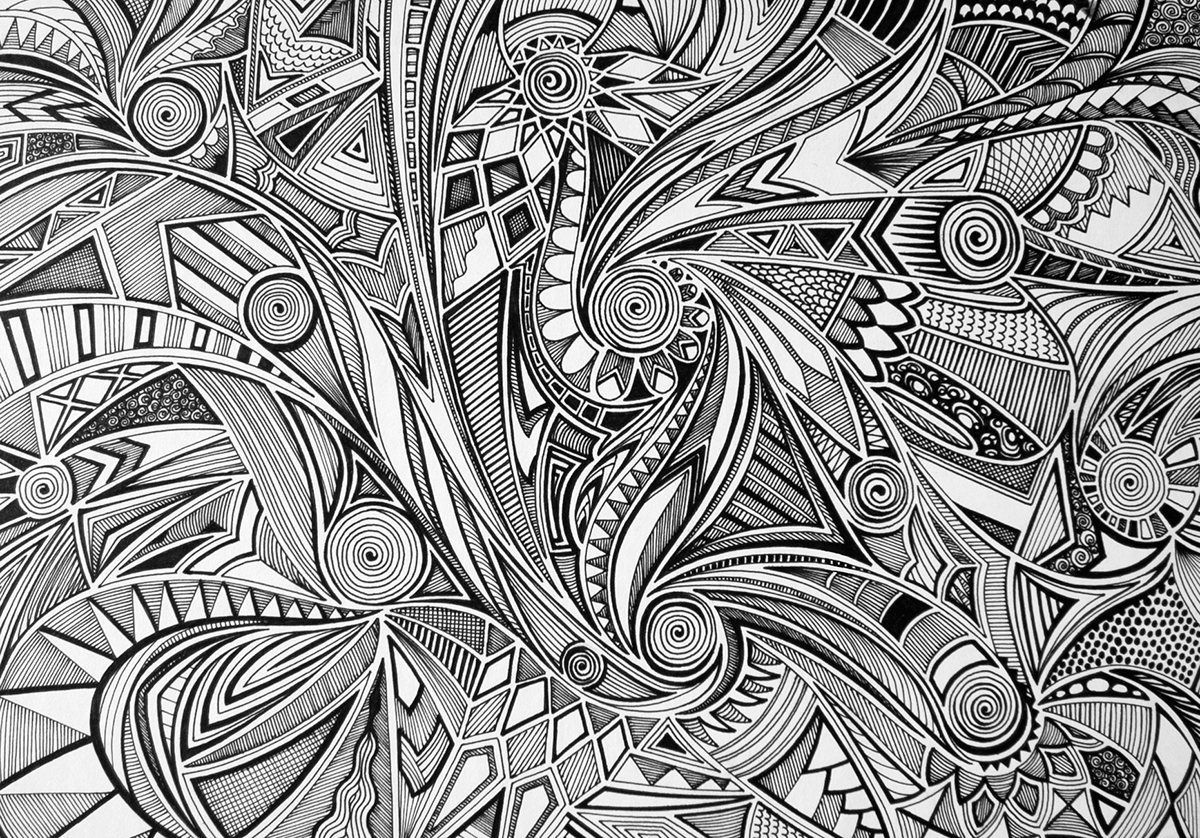 Ocean wave ink intricate design tattoo figure abstract free hand