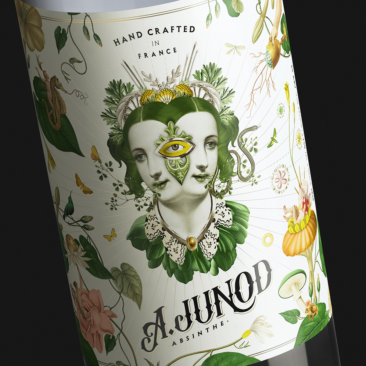 Absinthe a.junod drinks spirit bottle branding  Packaging randy mora collage Label