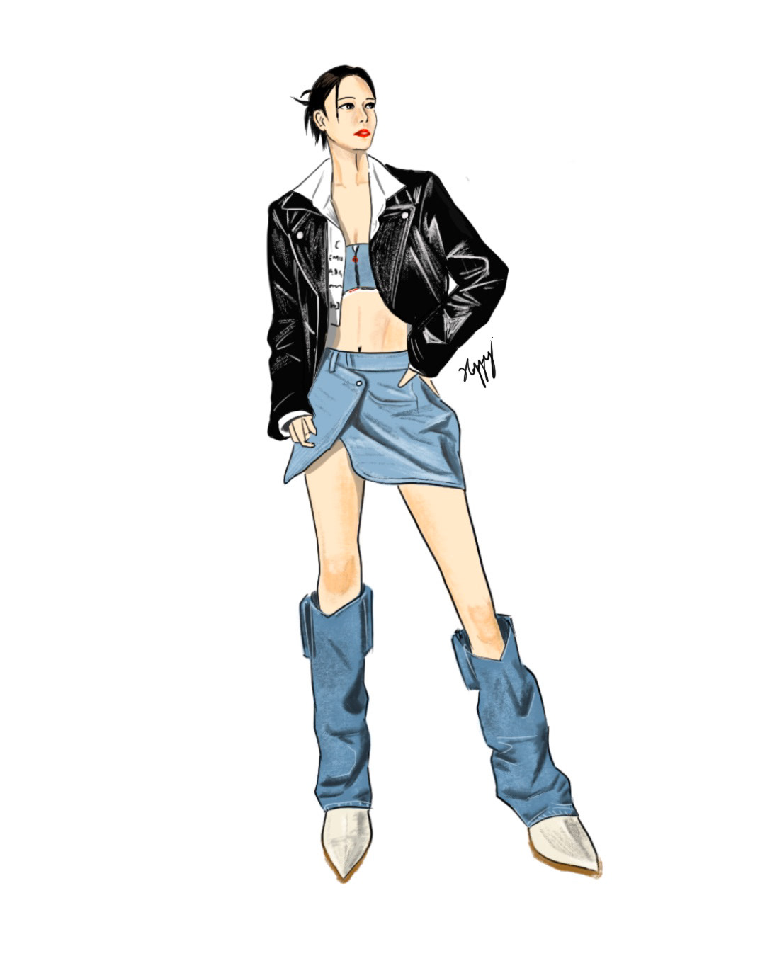Celebs Clothing Drawing  Fashion  fashion illustration Leather jackets model outfit Procreate