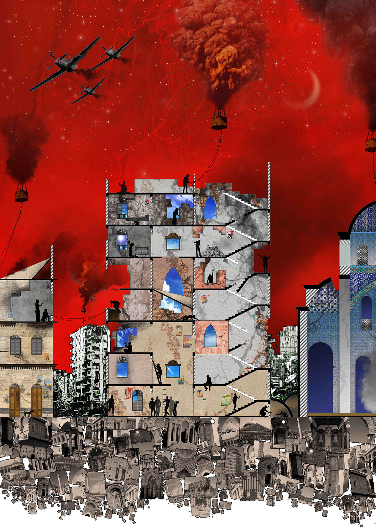 architecture Habitation Syria War community digitalart ILLUSTRATION  Competition Drawing  abstractart