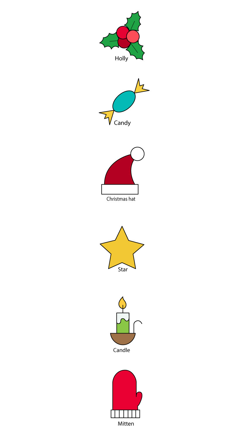 adobeillustrator candle Candy Christmas flat holly icons mitten newyear star