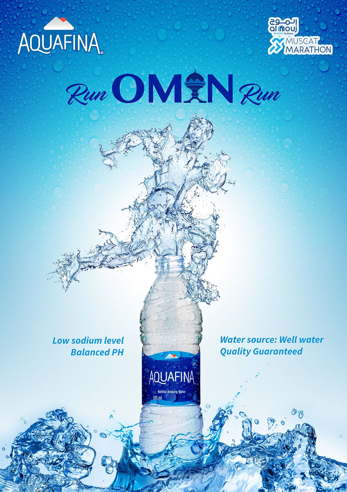 aquafina mineral water poster Oman Muscat run splash athlete Water Bottle sports