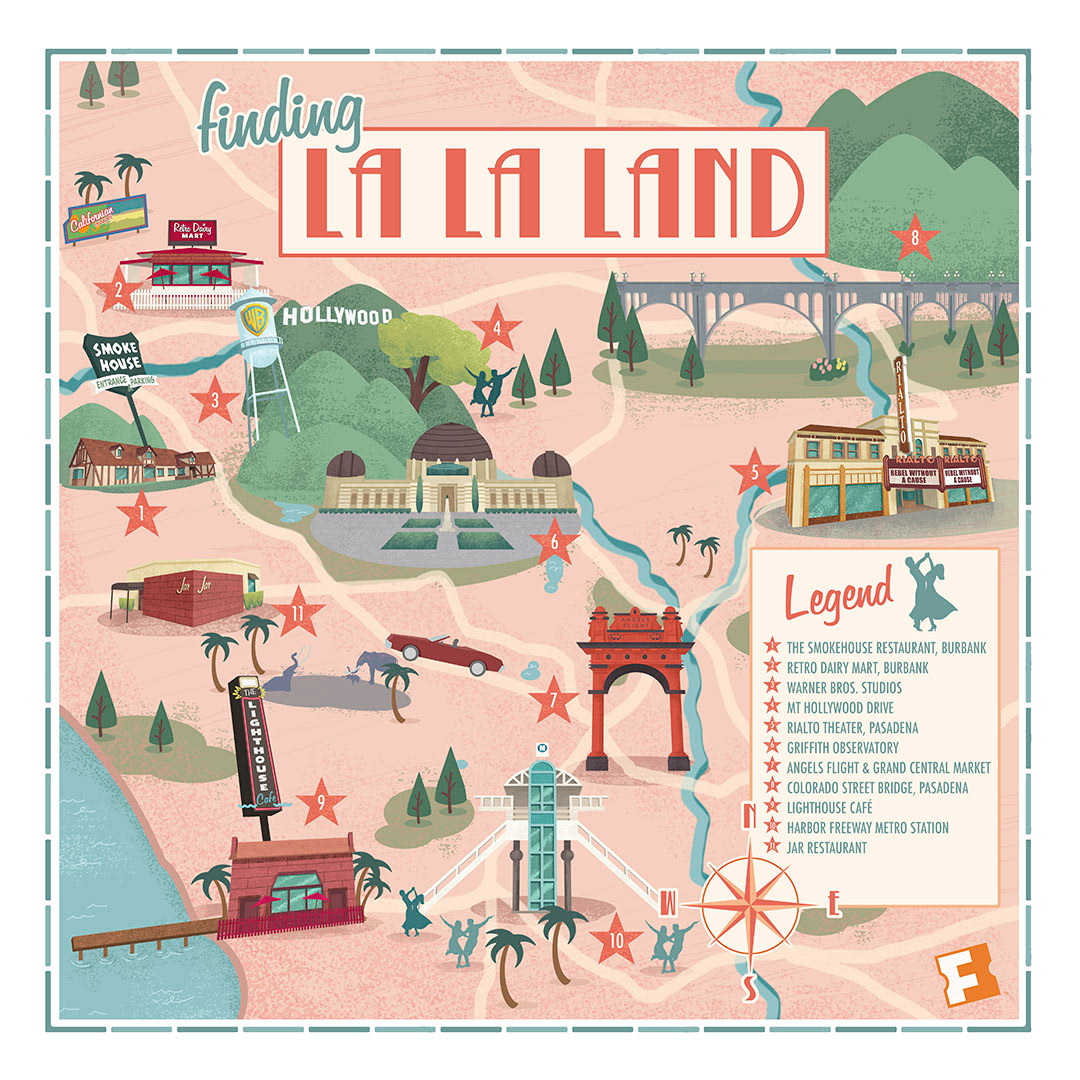 emma stone infographic la la land map marketing   movie poster Poster Design Ryan Gosling typography  