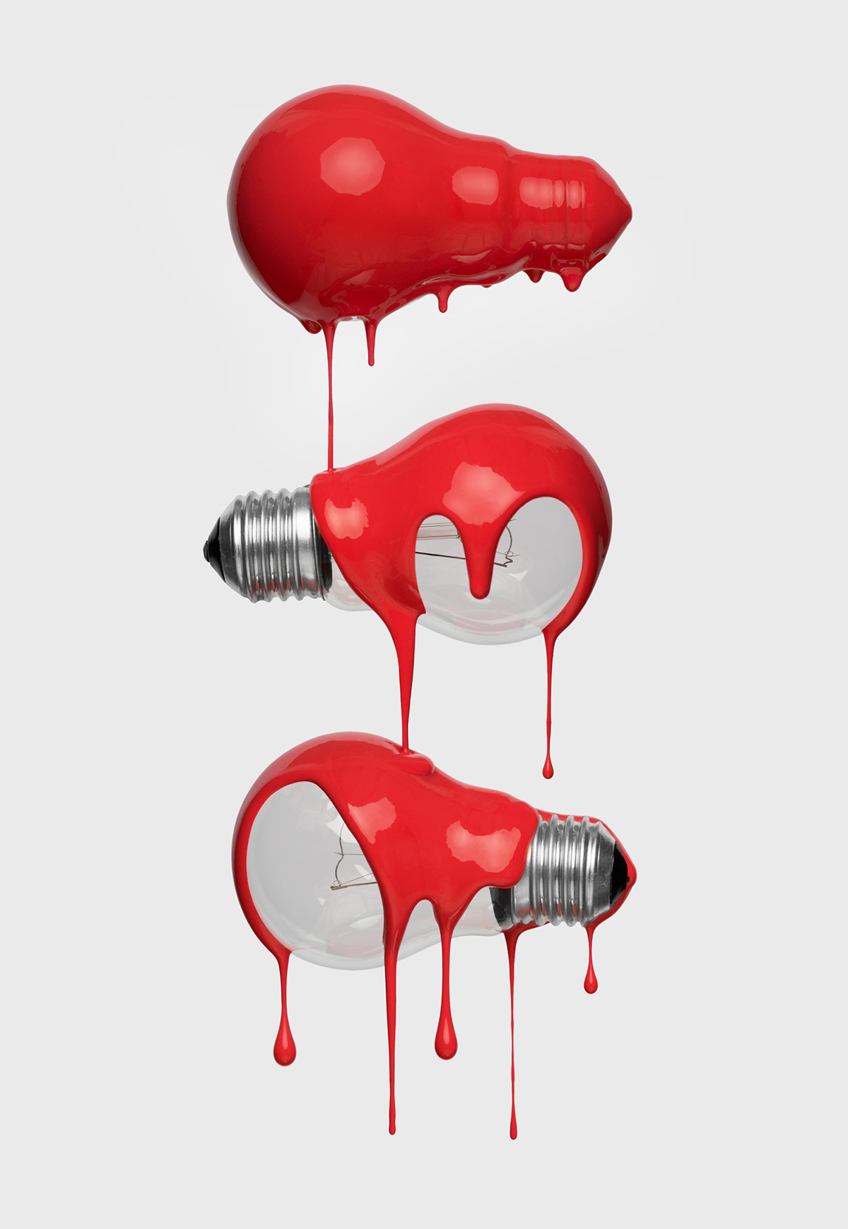 bulb light Liquid red Varnish flow color paint hans findling print studio stilllife minimal simple