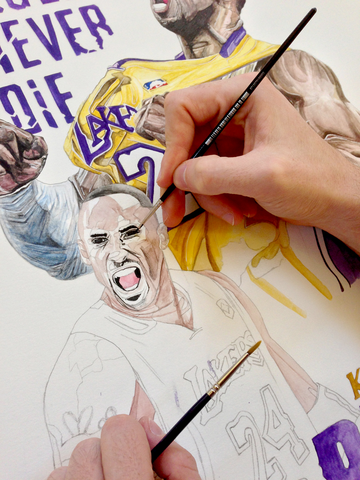 Los Angeles L.A kobe Kobe Bryant Lakers NBA fine arts basket usa EE.UU ilustracion Gouche legends die