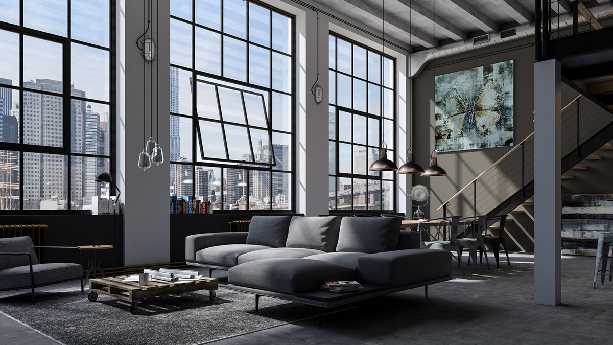 interior design  Interior LOFT 3d Visualisation architecture VR Application visualisation industrial flat lemonade vision
