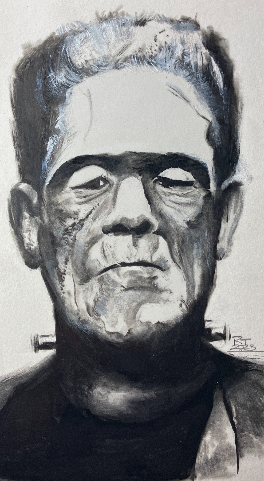 human face portrait ILLUSTRATION  Illustrator Horror Art illustrate frankenstein monster Halloween boris karloff