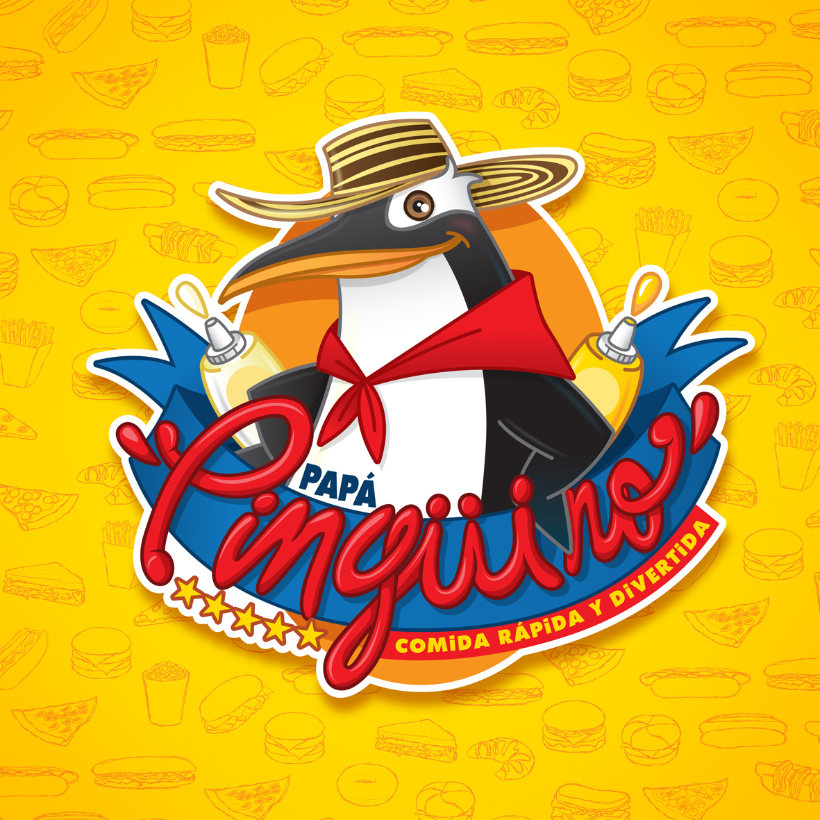 pinguino papa barranquilla Fast food comida rápida penguin design art ILLUSTRATION  vector