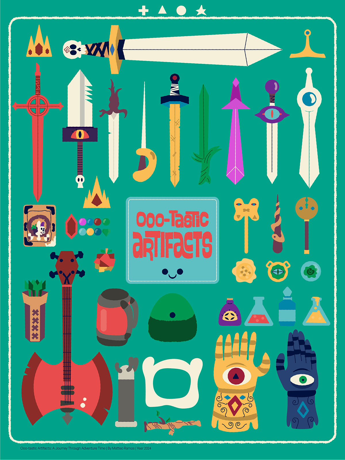 cartoon digital illustration Adventure Time poster weapon design