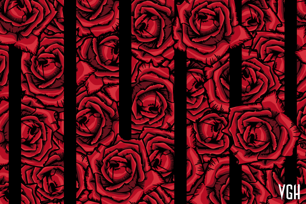 fashion design rose floral pattern print geometric stripe red black Style