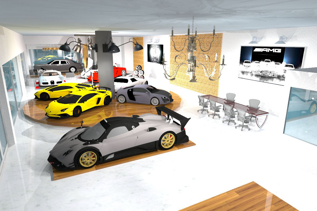 car showroom design Interior rendering 3D modelling
