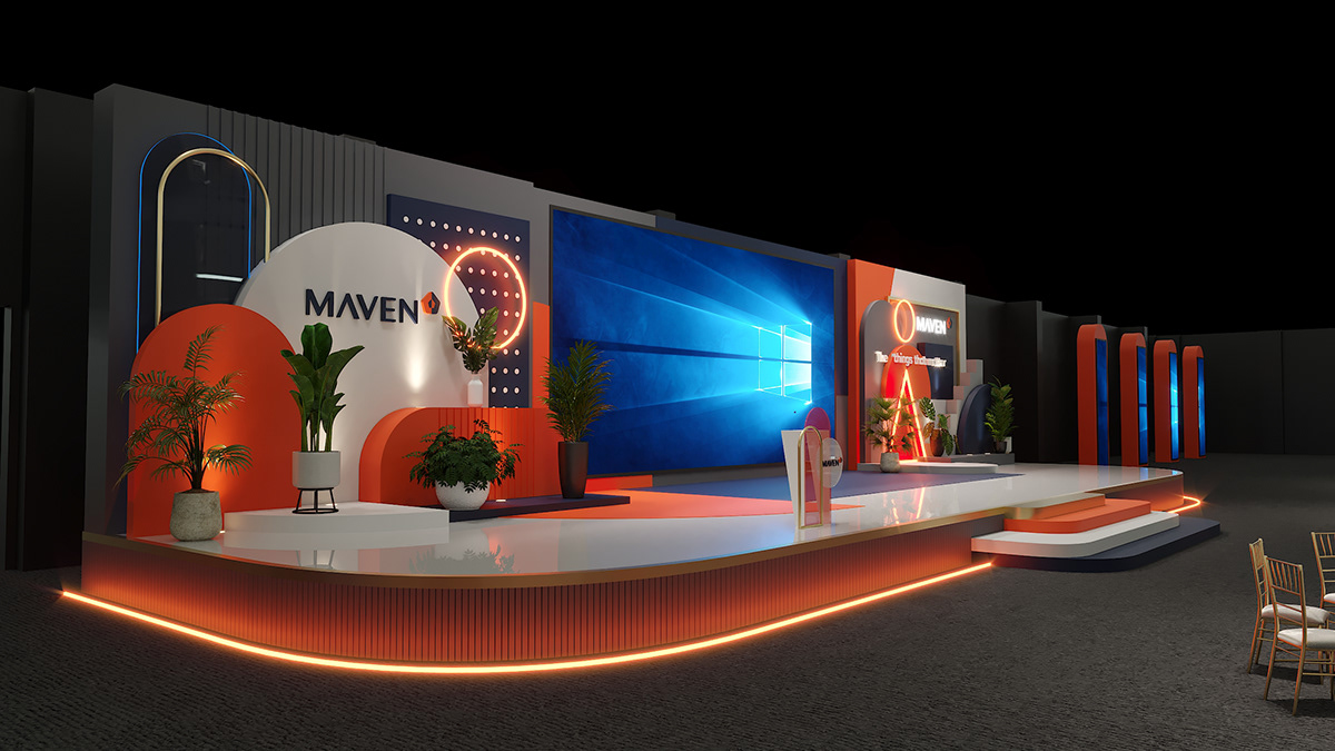 3D blue decoration design Event gate geometric modern orange Stage