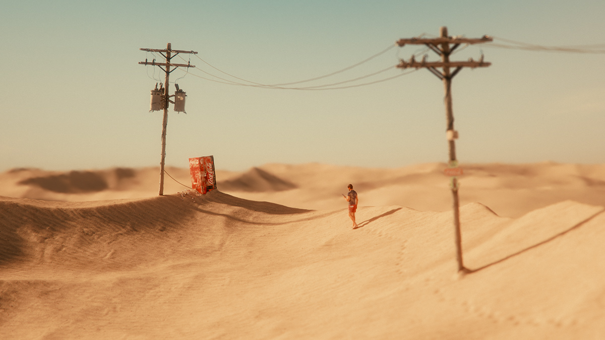 3D CGI Cinema coke cola desert Hot octane rendering