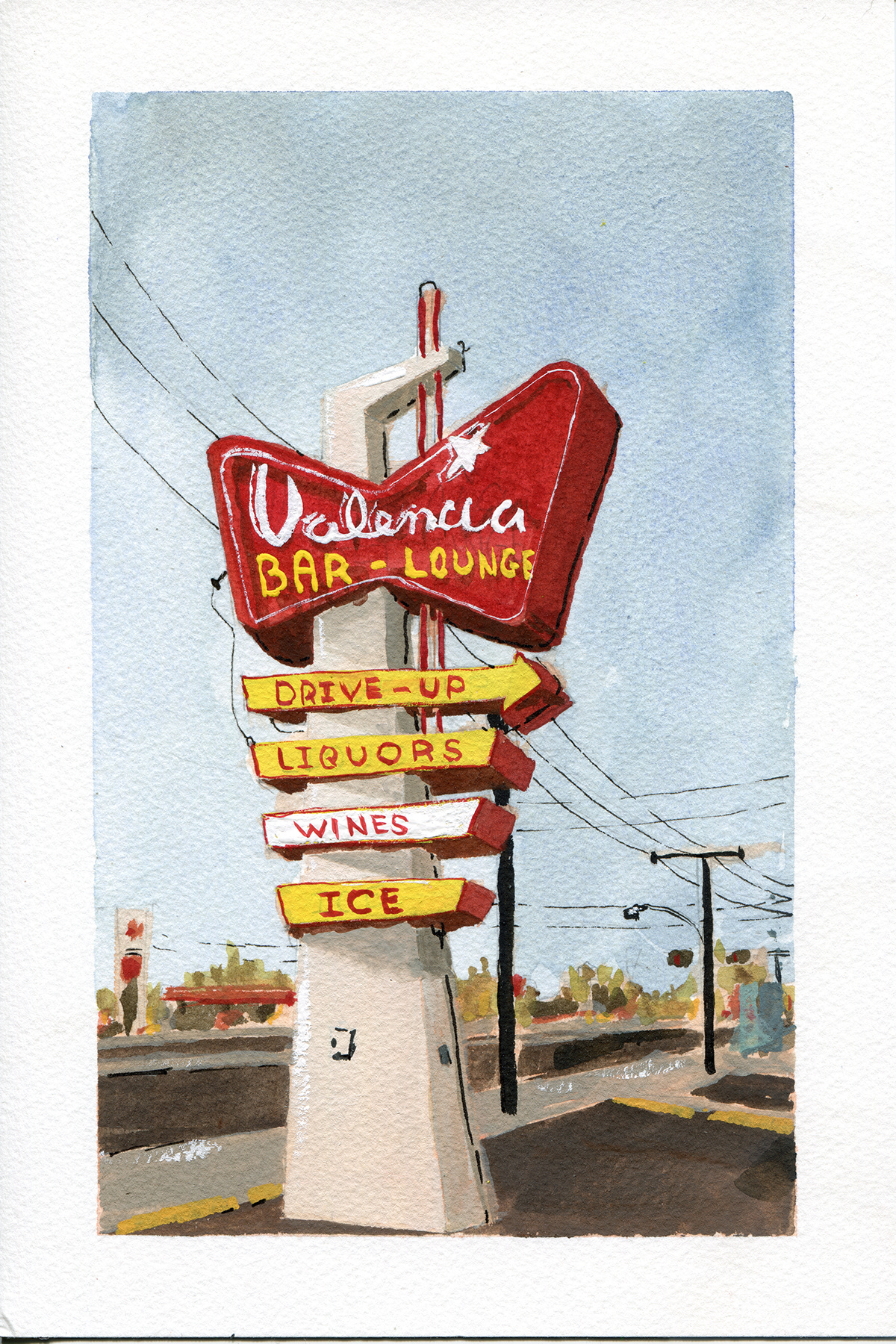 gouache ILLUSTRATION  Illustrator mid century Route 66 signs Traditional media urban sketching watercolor