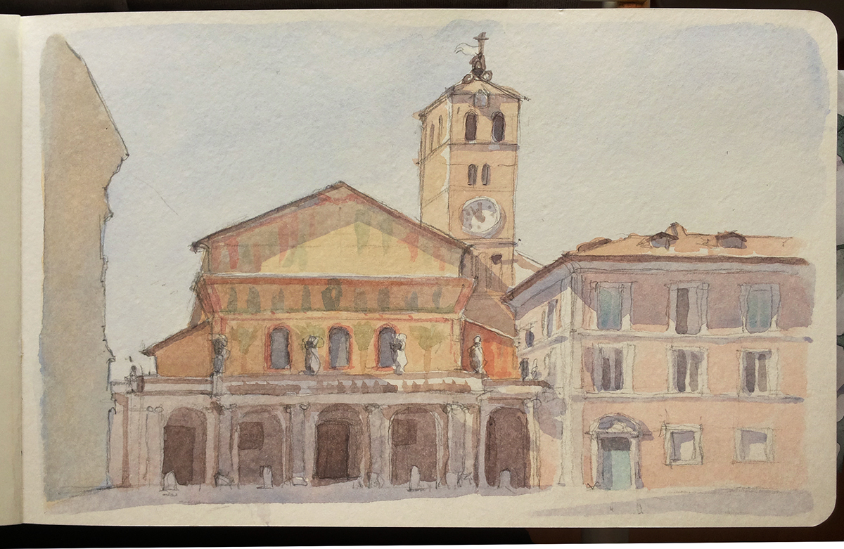 Sketchcrawl Roma watercolor moleskine sketchbook en plein air Rome views Trastevere Oporto campo de' fiori