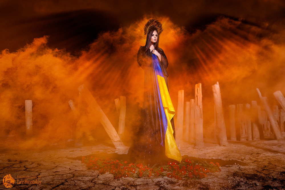 hope ukraine flag patriotic wings angel model girl smoke orange conceptual