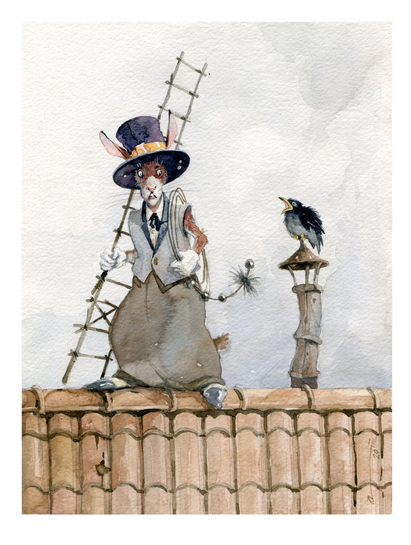 chimney sweep ILLUSTRATION  rabbit watercolor