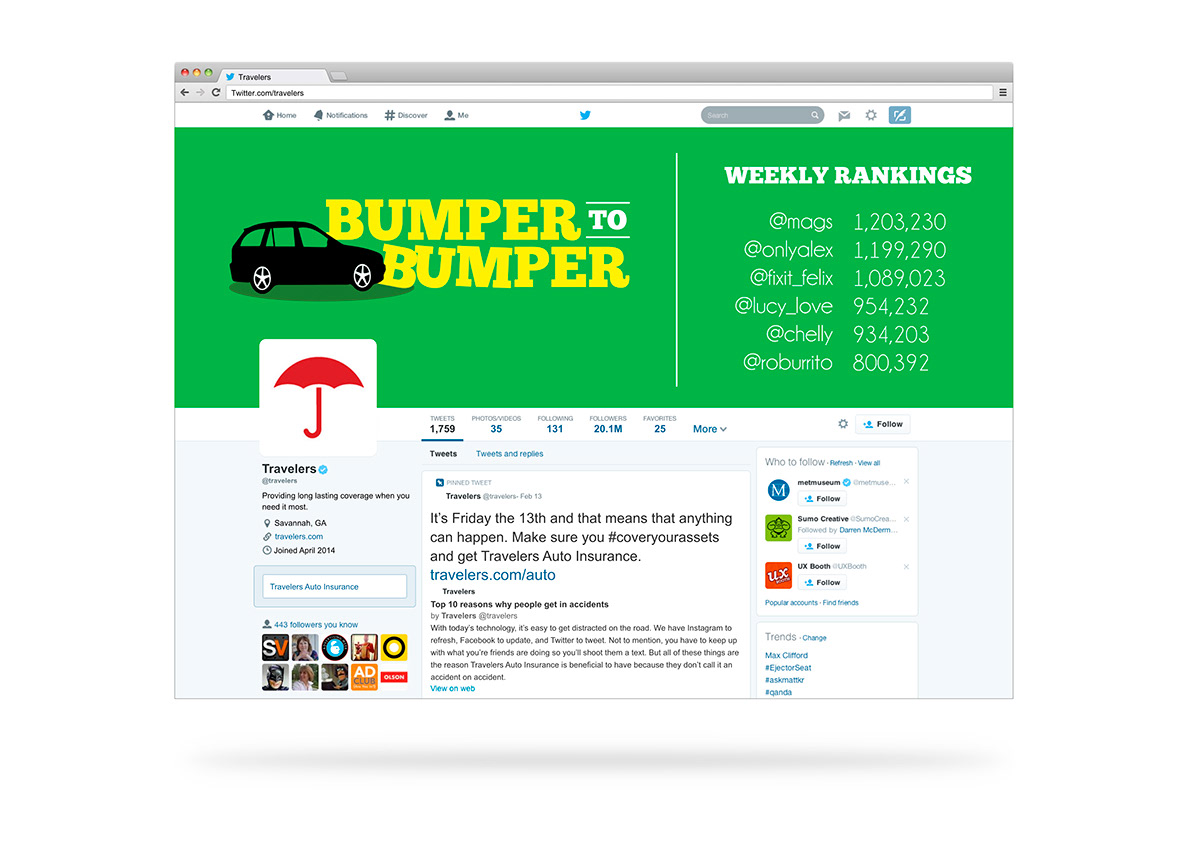 Concepting travelers Auto insurance print Outdoor microsite game social media twitter hashtags