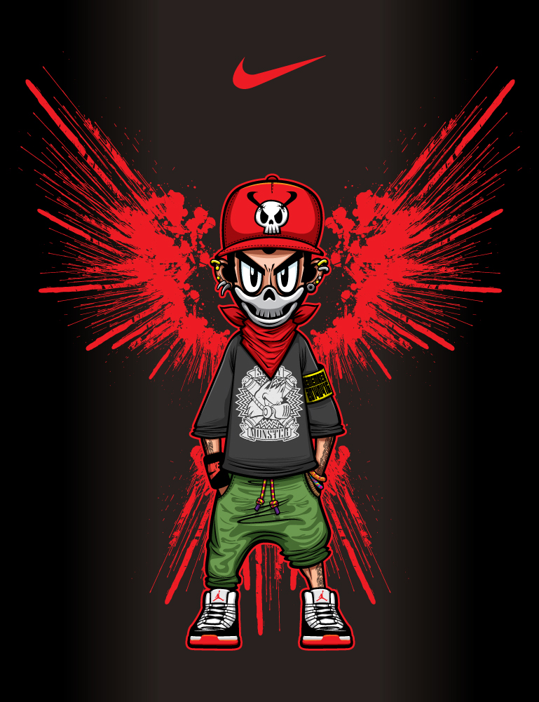Nike Character boy skull t-shirt Korea wing spray Street